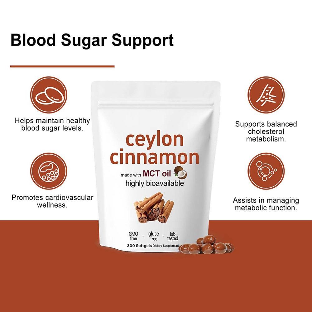 3X Ceylon Equivalent Cinnamon 7,200Mg |300Softgels with MCT Oil|HighlyBioavail`