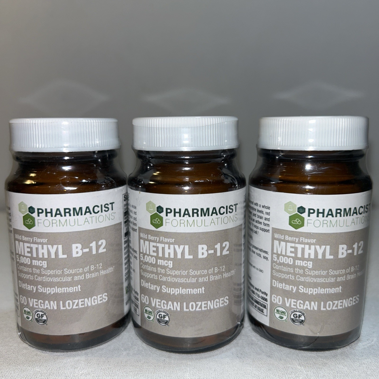 3 Sealed Methyl B-12 5,000 Mcg, 60 Vegan Berry Flavored Lozenges Each