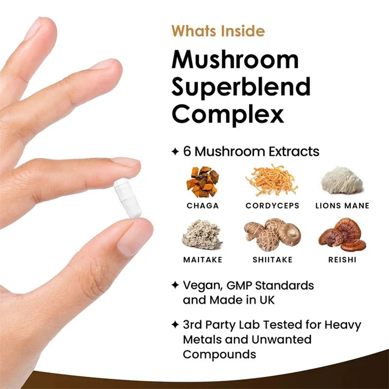 Mushroom Super Blend Complex 120pcs,Enhances Memory & Concentration,Brain Health