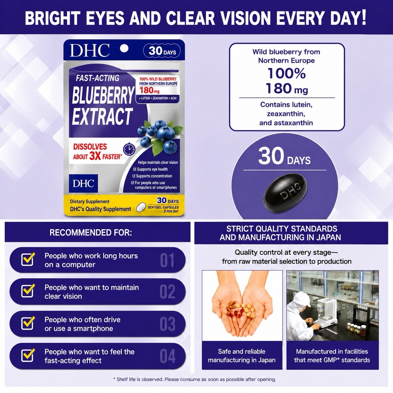 DHC Fast-Acting Blueberry 60Days×2Pack-Eye Support supplement