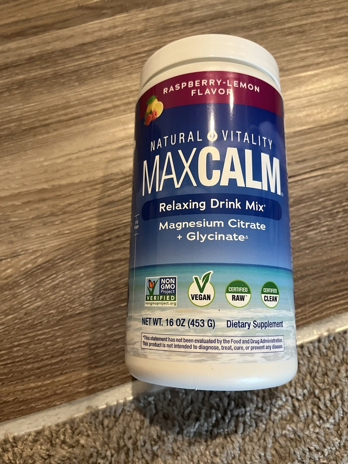 Natural Vitality MaxCALM Magnesium Citrate + Glycinate Raspberry-Lemon 16 oz