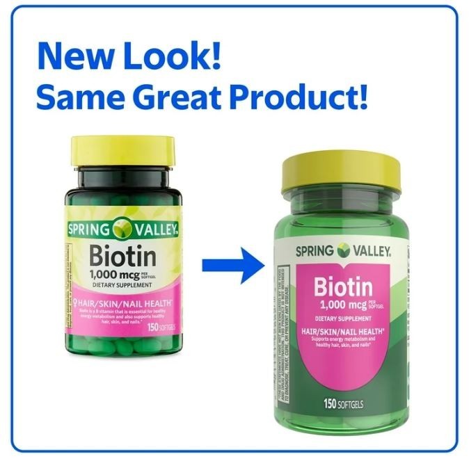 2 pack Spring Valley Biotin Dietary Supplement Softgels for Hair/Skin/Nails He