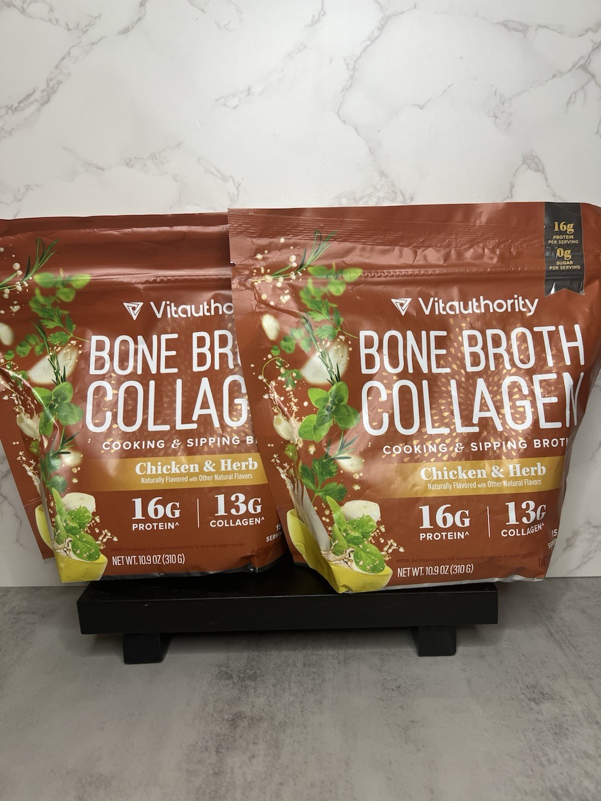 Vitauthority Bone Broth Collagen Powder Two! Chicken & Herb 10.9 oz Exp 01/2028