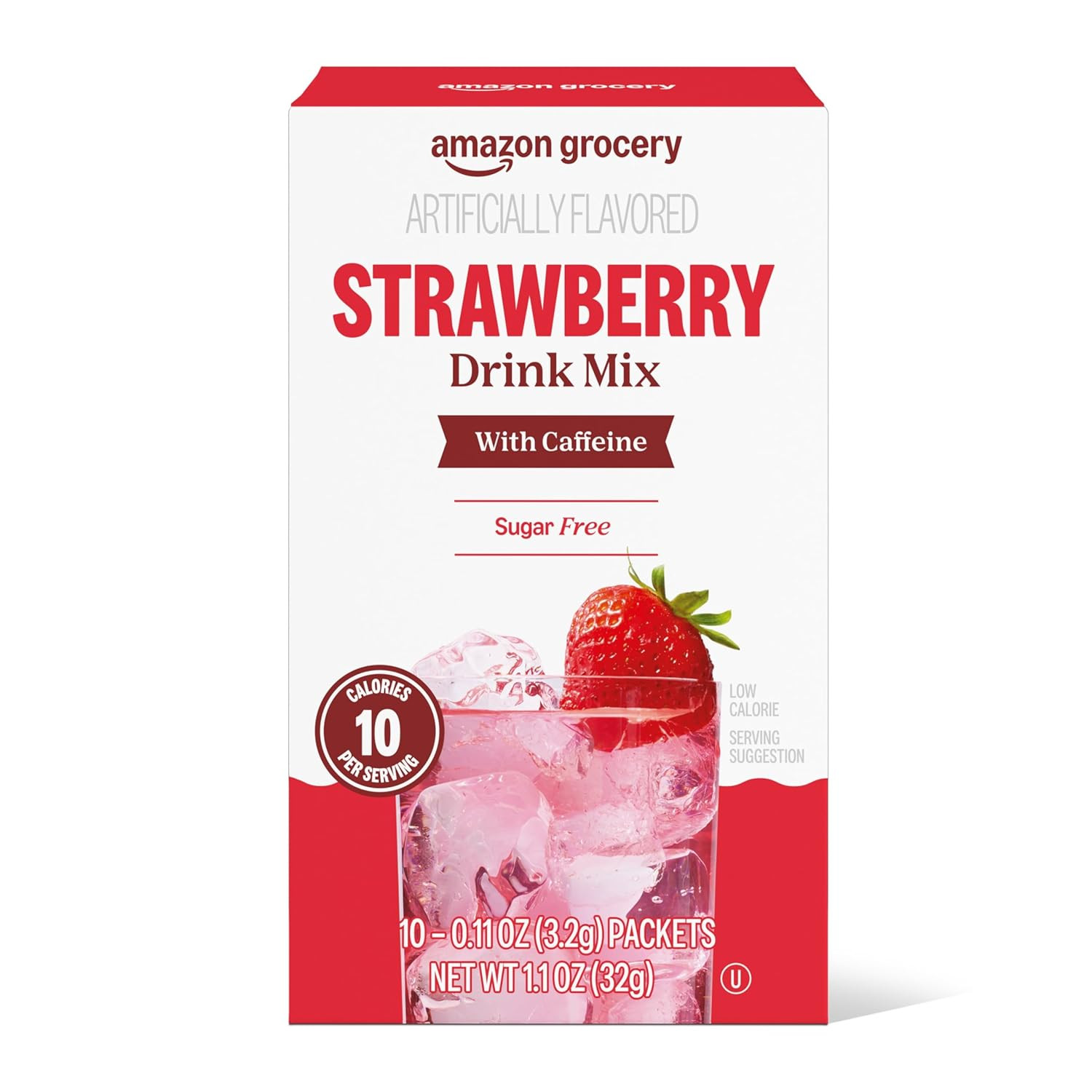 , Strawberry Drink Mix with Caffeine, 10 Packets, 1.1 Oz (Previously Happy Be…