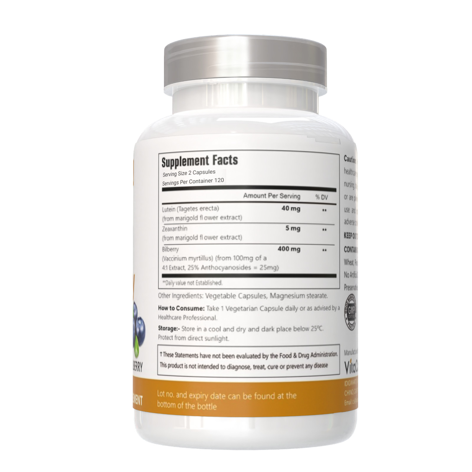Lutein 40mg with Zeaxanthin Bilberry 400mg Eye Health Support Supplement, 240Cap