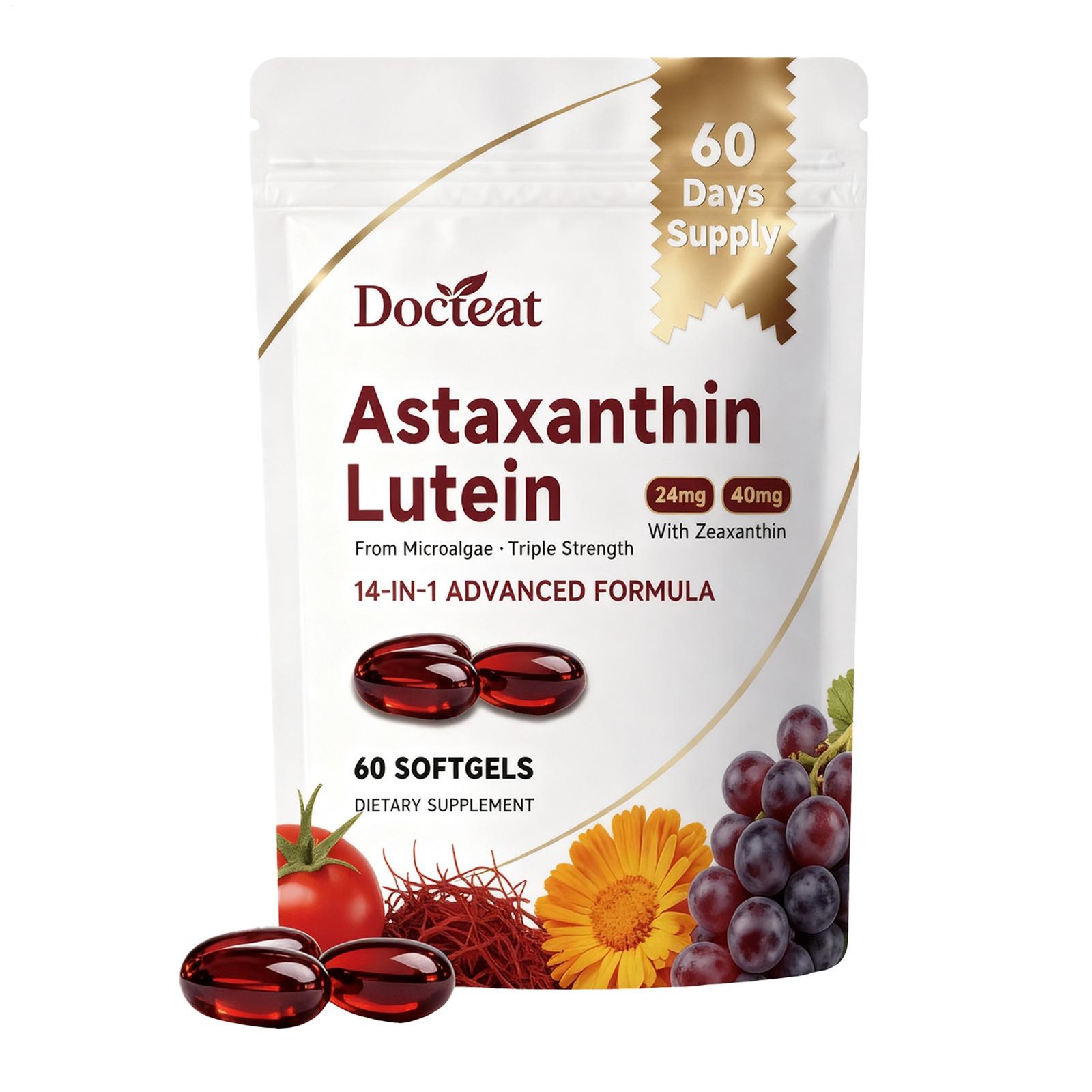14-in-1 Astaxanthin 24mg & Lutein 40mg with Zeaxanthin Supplements