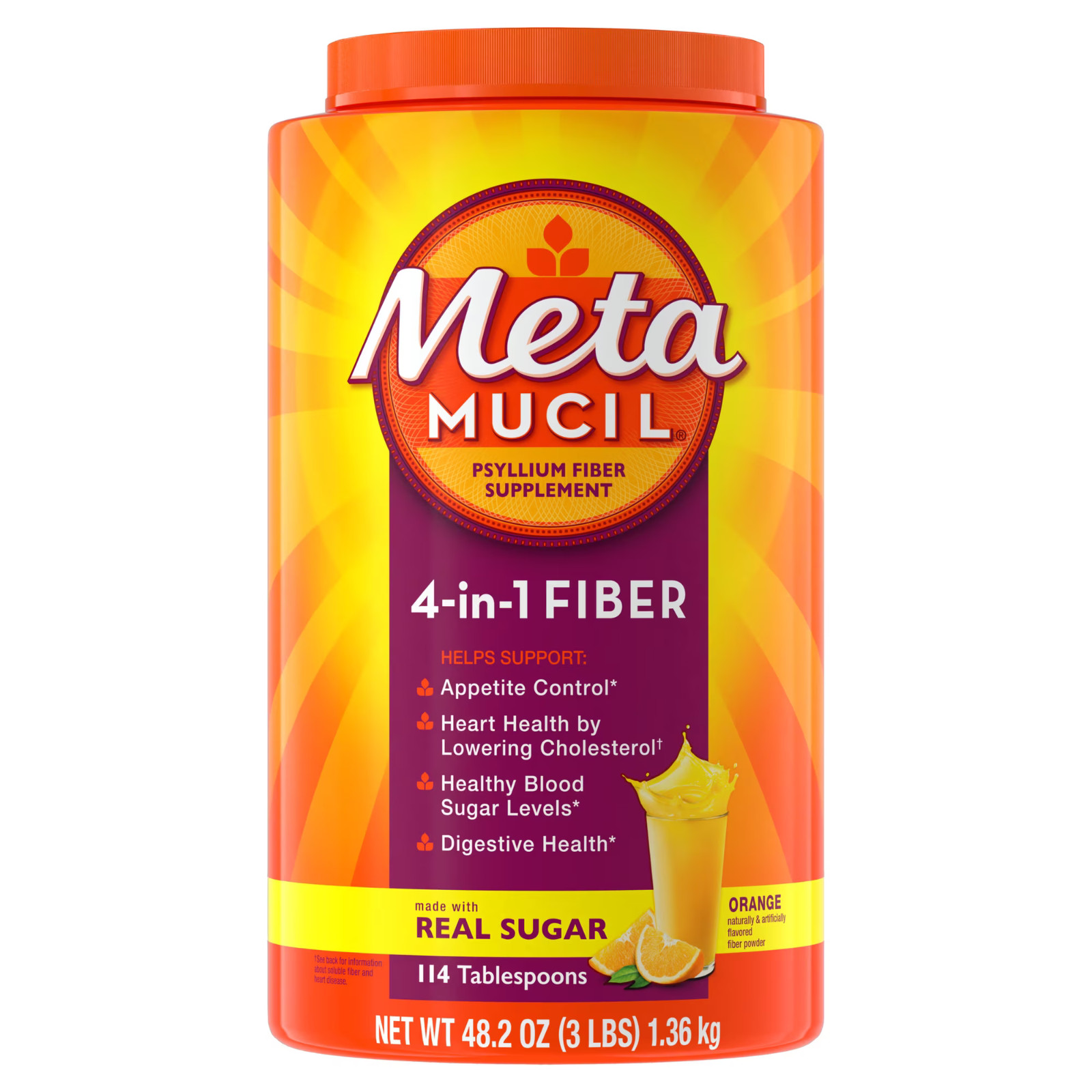 Metamucil Psyllium Fiber Powder Orange Real Sugar 114 Tbsp