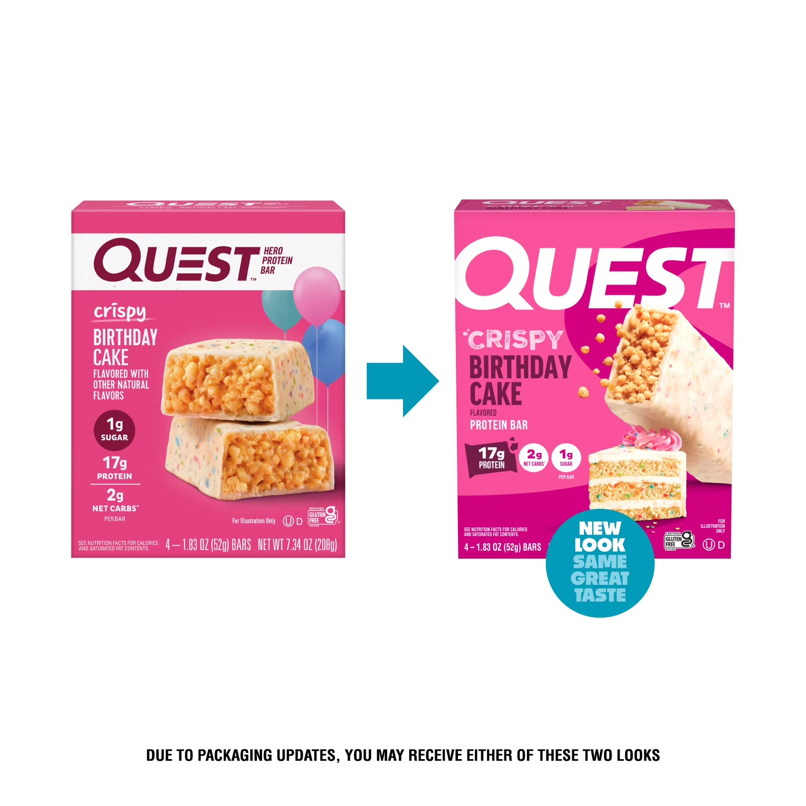 Quest Crispy Hero Protein Bar, Birthday Cake Flavor, Low Sugar, 4 Count..