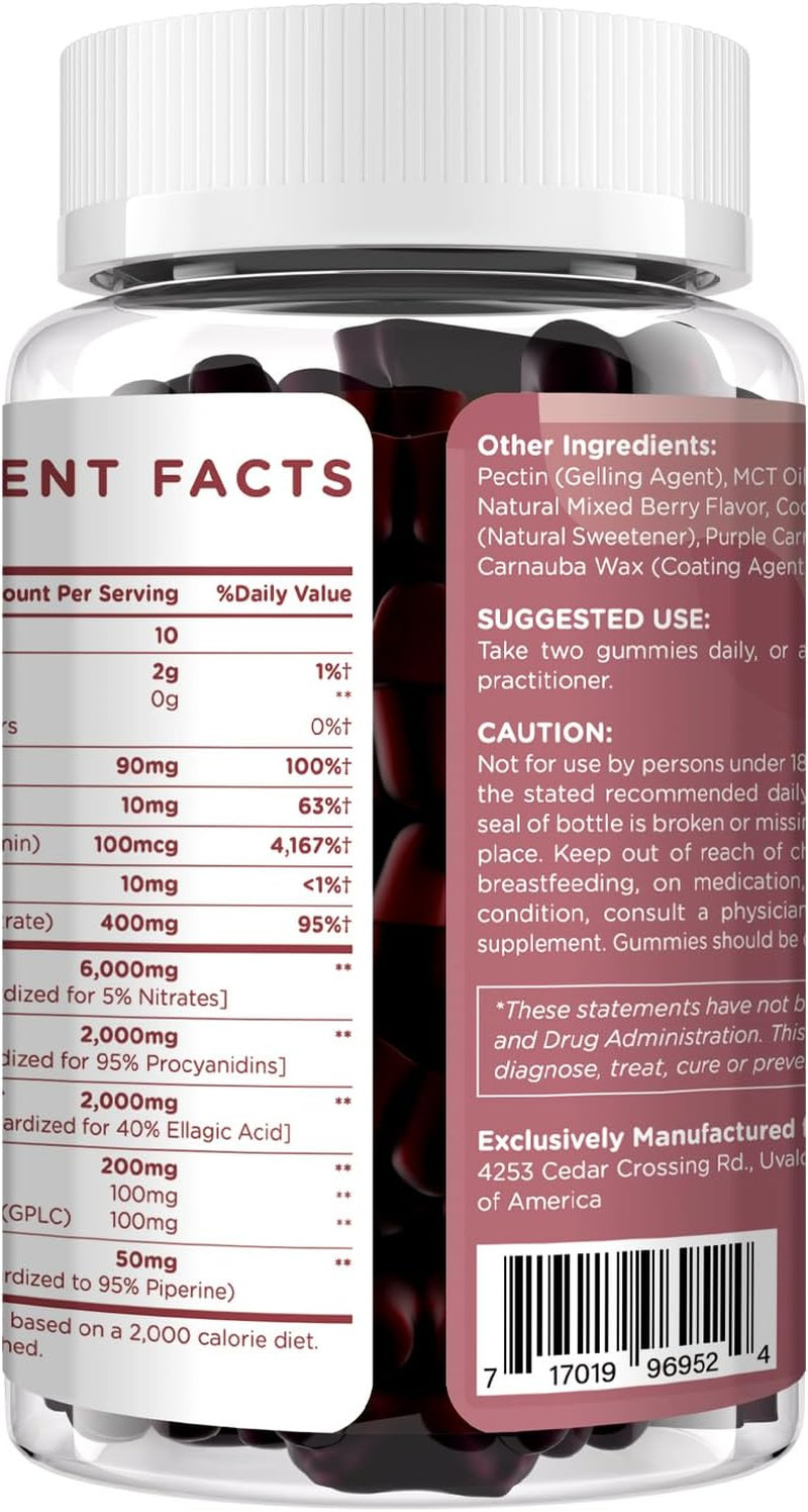 Beet Root Gummies 6000Mg – Nitric Oxide Booster with Grape Seed, Pomegranate, Vi