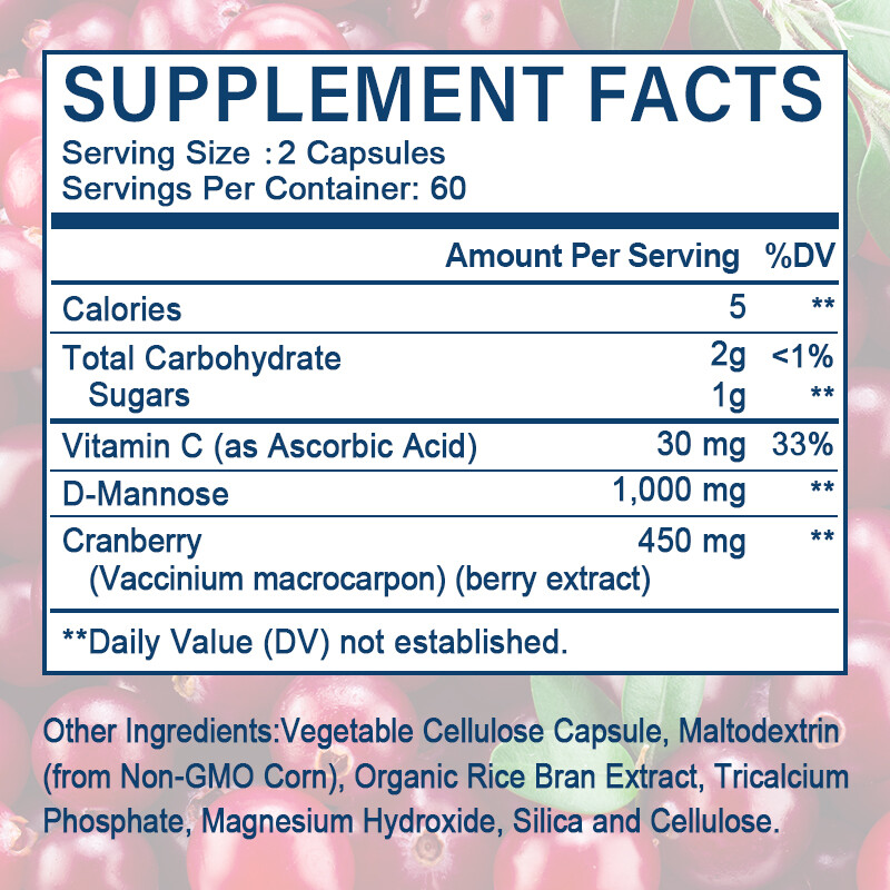 D-Mannose 450 Mg with Cranberry for Super Natural Urinary Health Support