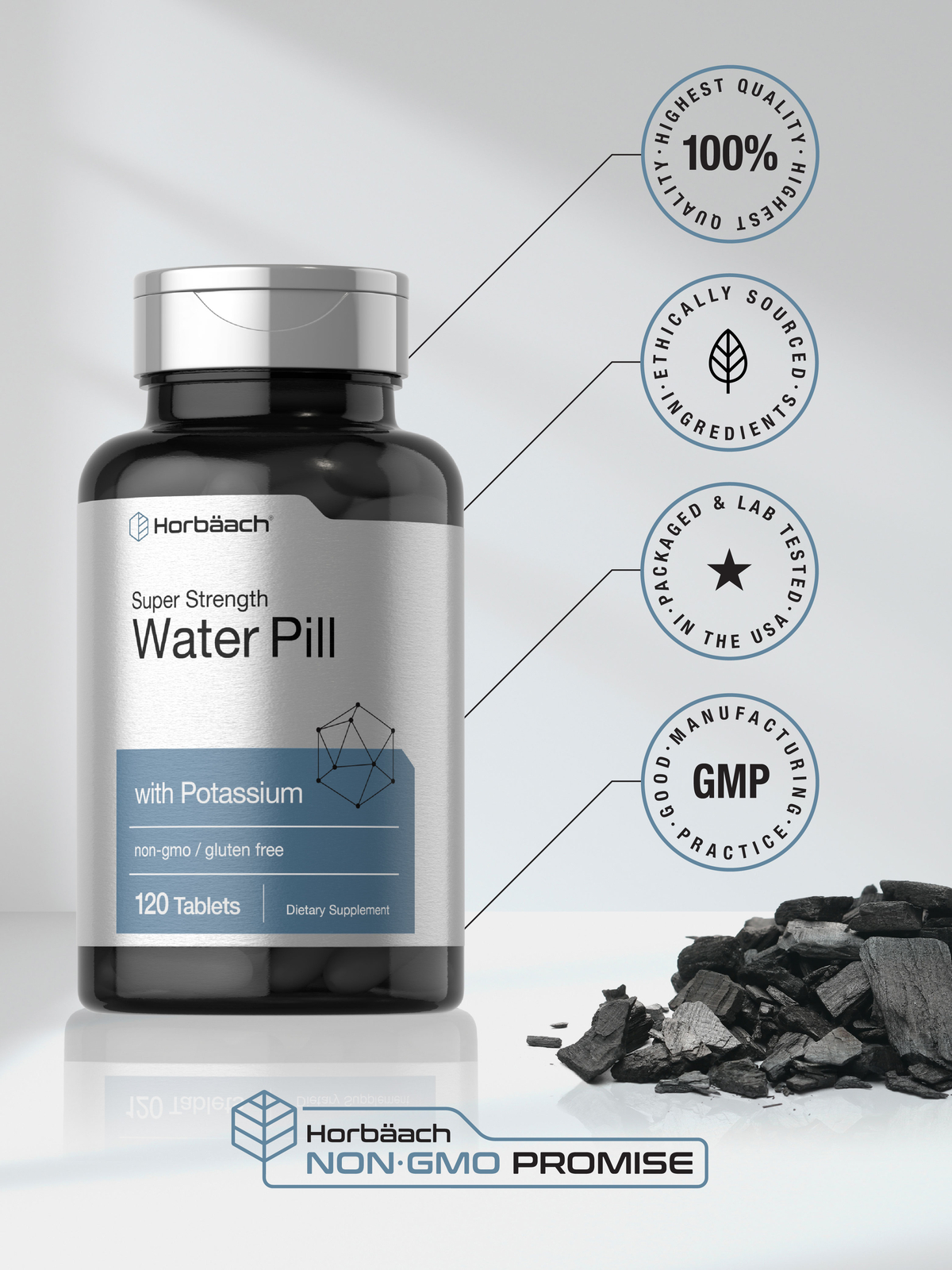 Water Pills | Super Strength | 120 Tablets | Vegetarian | Non-GMO | by Horbaach