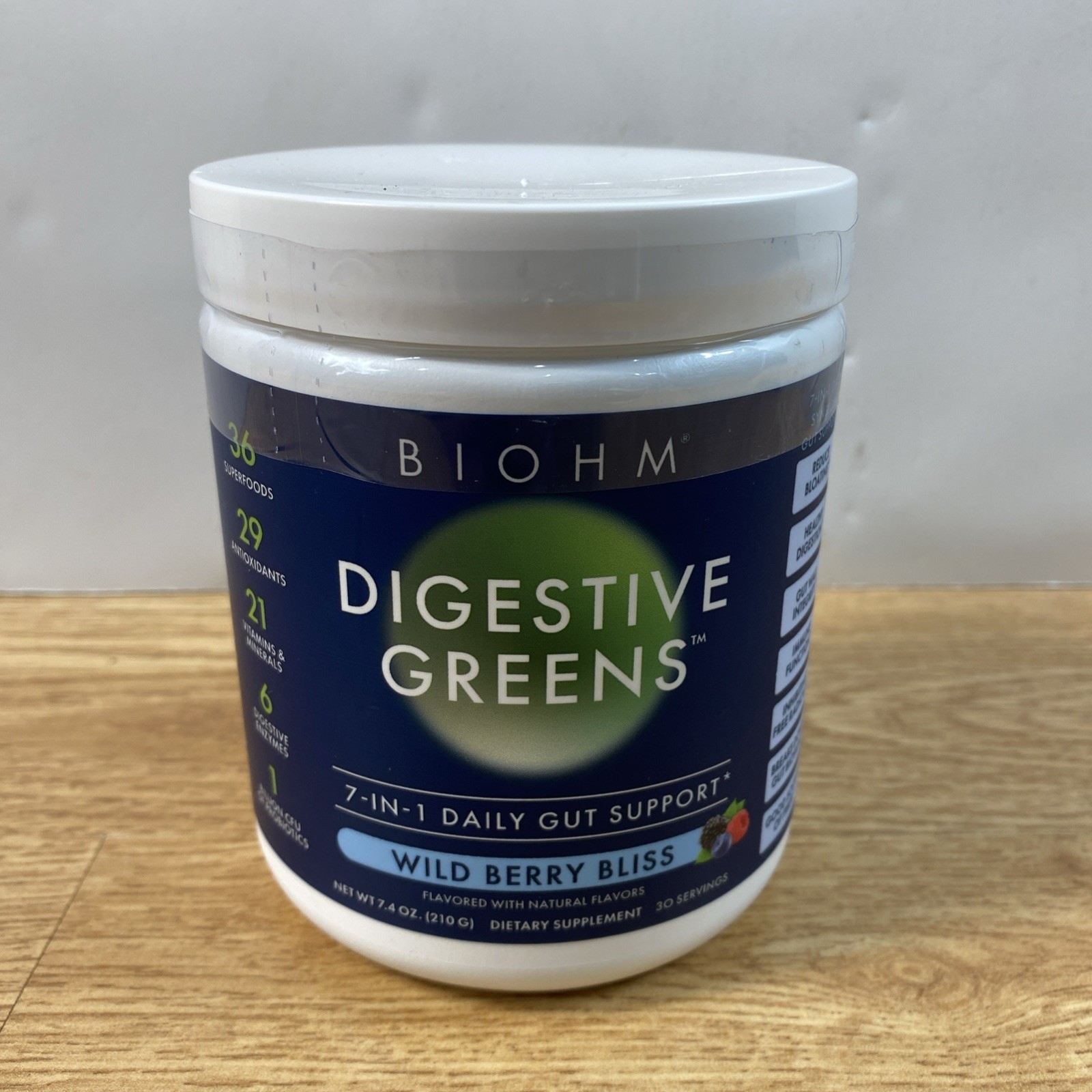 BIOHM Digestive Greens 7-n-1 Daily Gut Support, Wild Berry 7.4oz Sealed EX 6/26