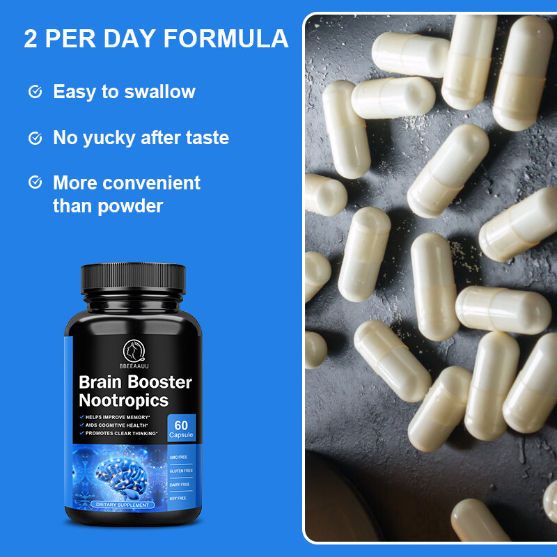 Brain Booster Nootropic Capsules Improve Memory,Focus,Clarity,Mood Support 60Pcs