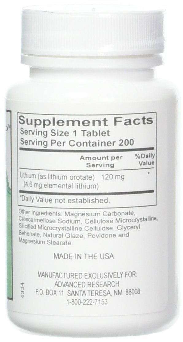 Dr Hans Nieper Lithium Orotate Tablets 120 mg 200 Count Dietary Supplement