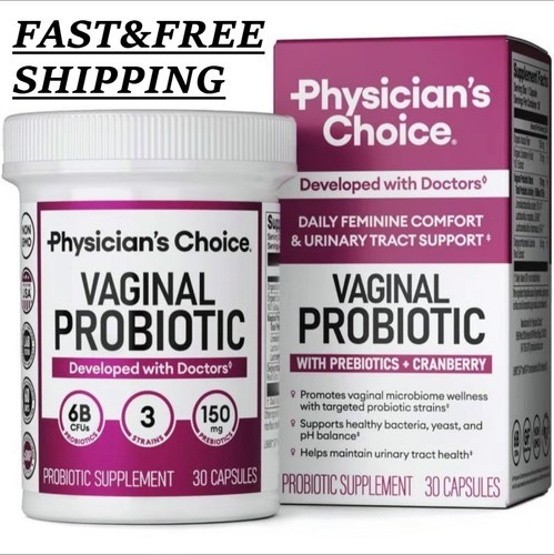 NEW Physician’s Choice Vaginal Probiotic 30Caps – pH Balance, Cranberry, 6B CFUs