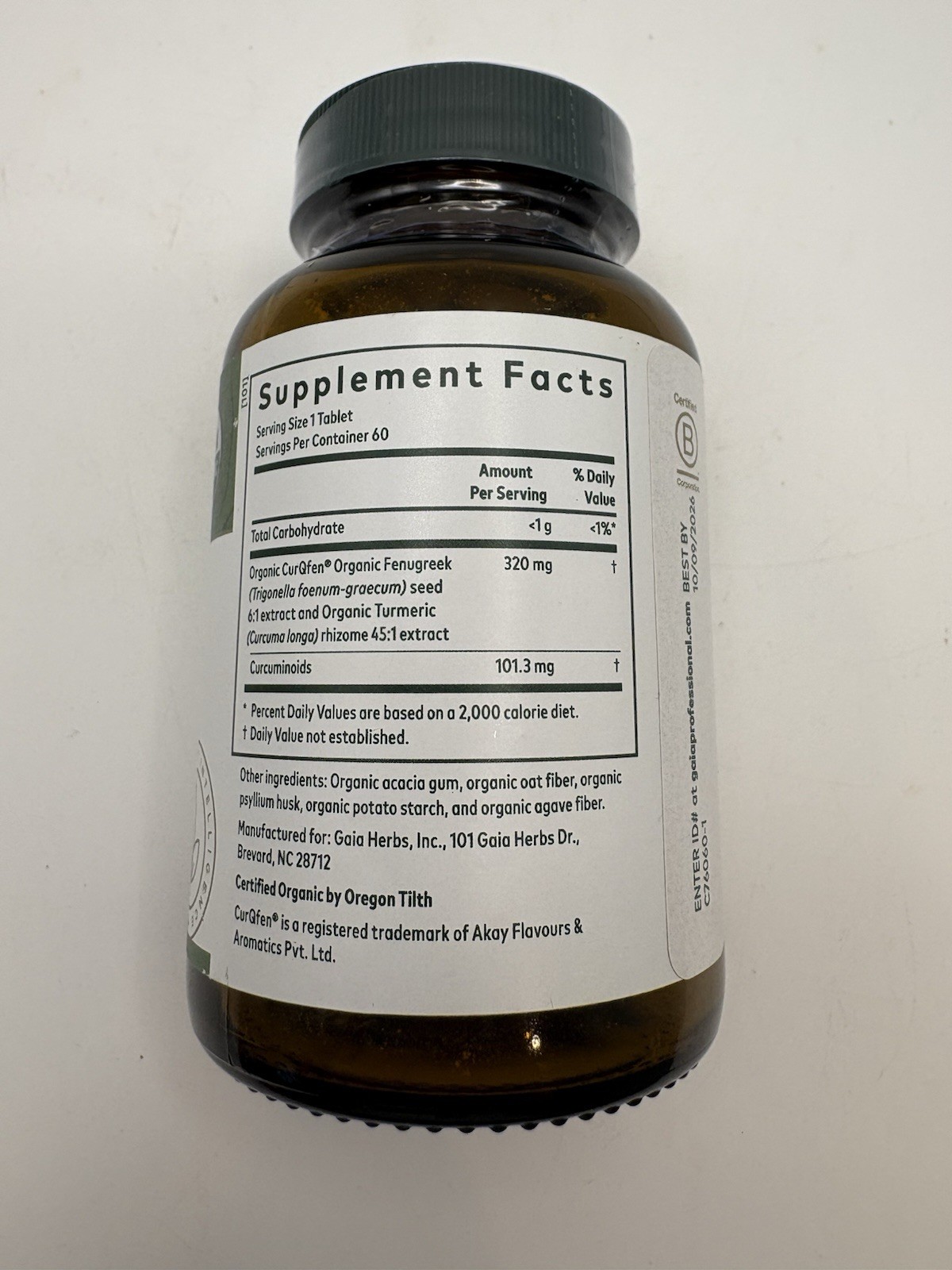 Gaia Herbs Pro – Turmeric Fenugreek Complex (60tablets) Expires 10/9/2026