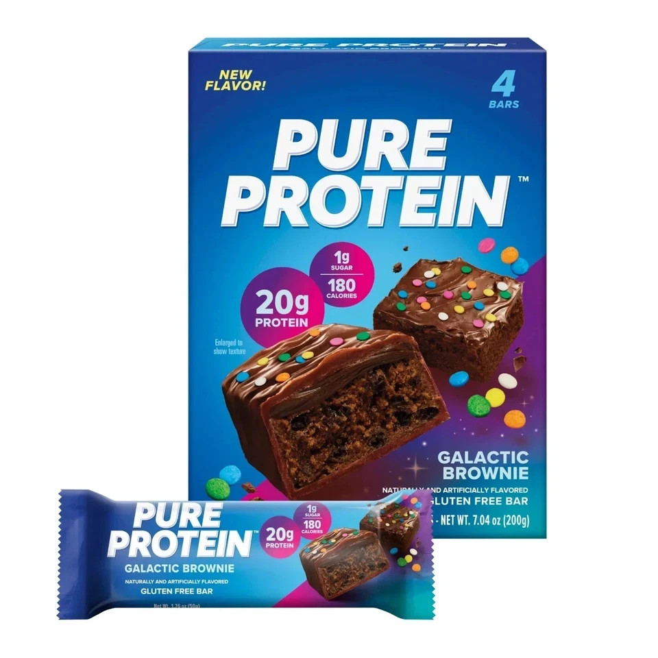Pure Protein Bars, Galactic Brownie, 20g Protein, Gluten Free, 1.76 oz, 4 Ct..
