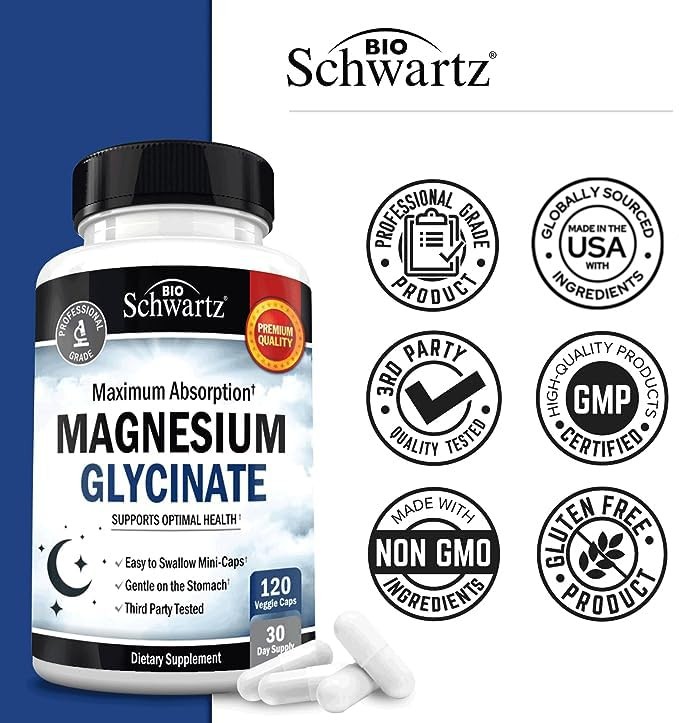 BioSchwartz Magnesium Glycinate 500mg Capsules (120 120 Count (Pack of 1)