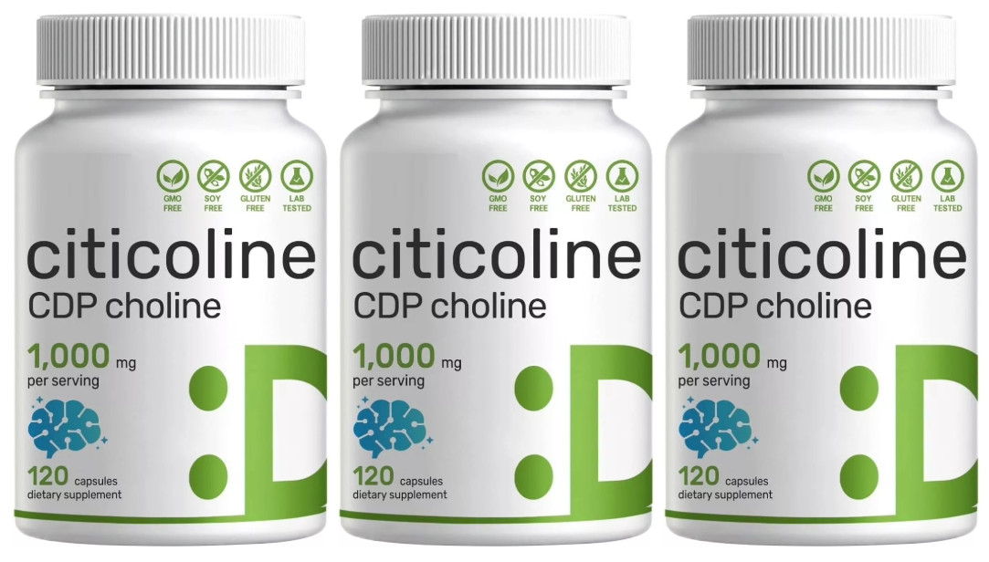 Citicoline CDP Choline 1000mg 3X120 Caps supports Brain Cognitive Function