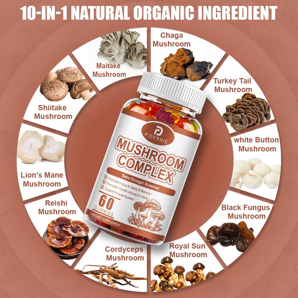 2 Bottles Mushroom Complex Supplement for Energy, Memory Immune System Support﻿