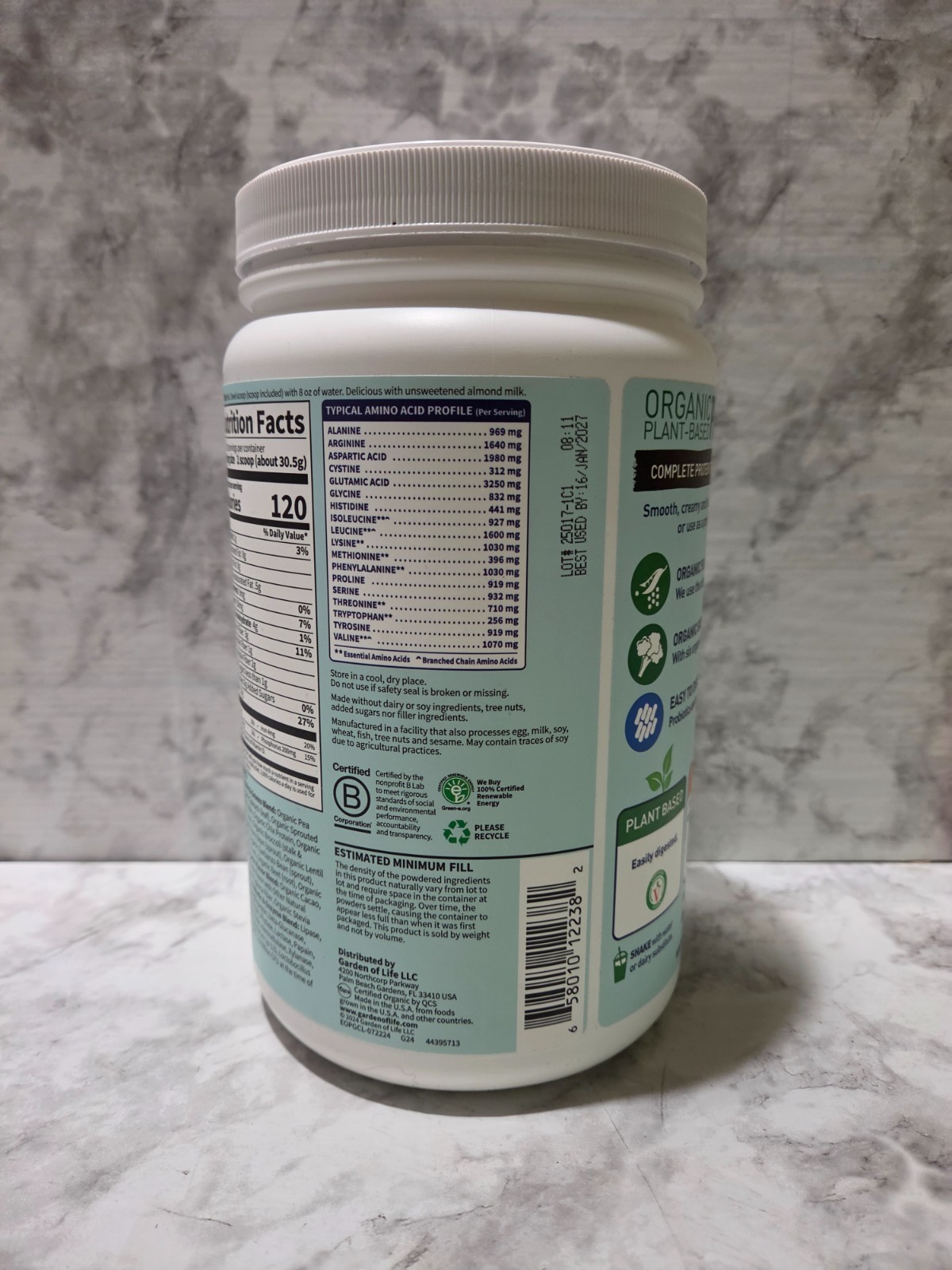Garden of Life Organic 20g Protein + Greens Veggie Shake Chocolate 19 OZ 1/2027