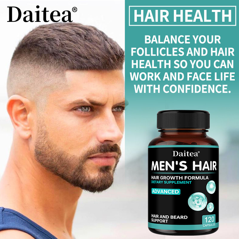 Hair Growth Vitamins For Men – Anti Hair Loss Capsules. Regrow Hair Beard Growth