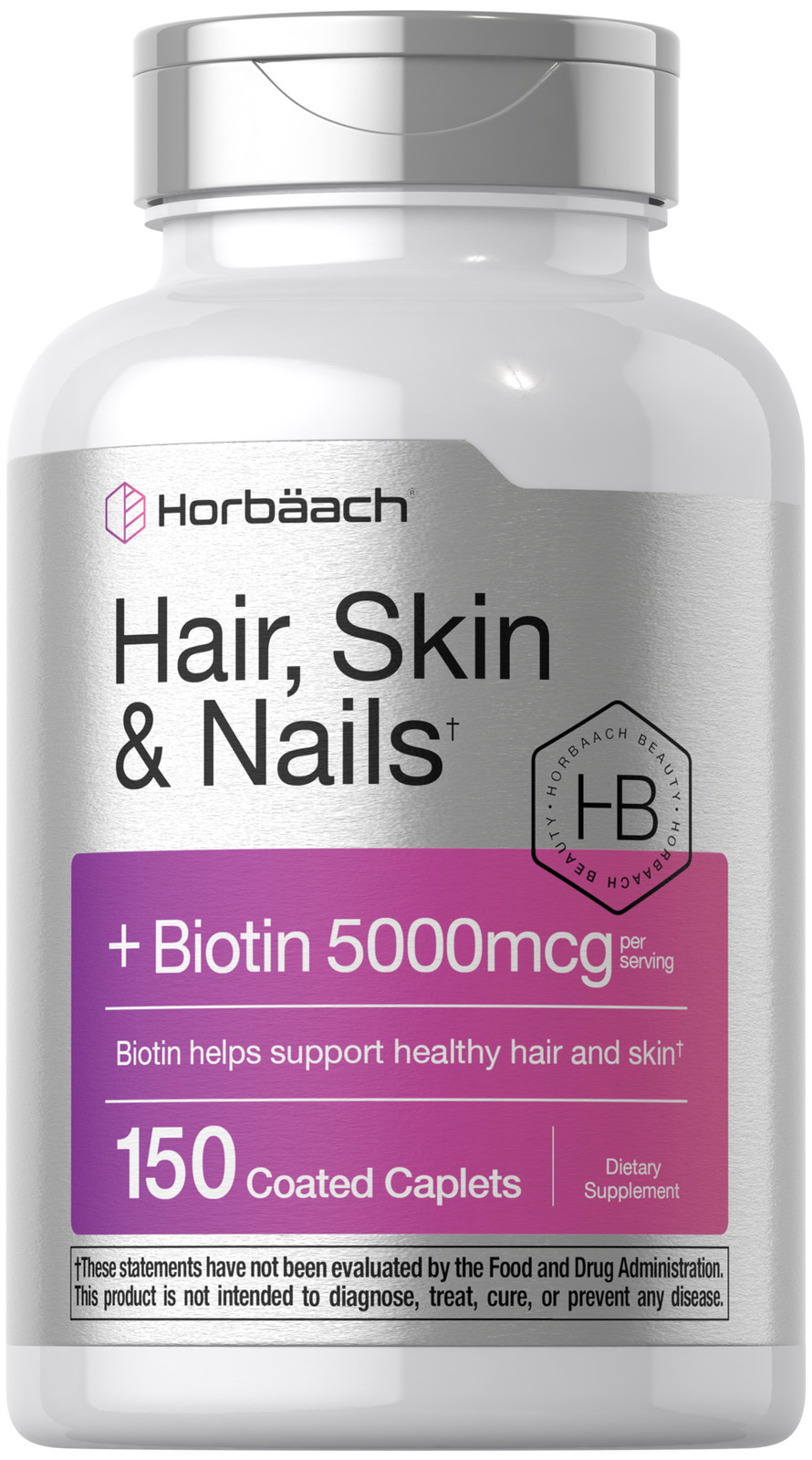 Hair Skin & Nails Vitamins | 150 Caplets | with Biotin & Collagen | by Horbaach