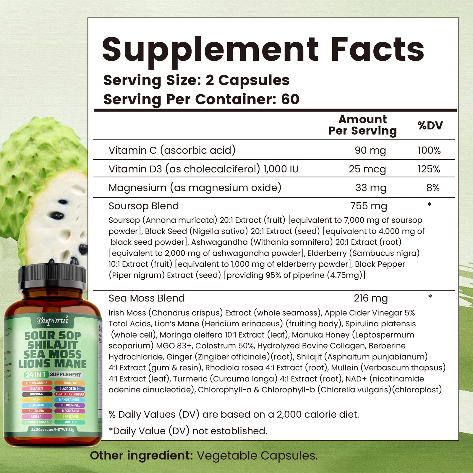 24-in-1 Soursop Shilajit Sea Moss Lion’s Mane – Antioxidants, Joint, Skin Health