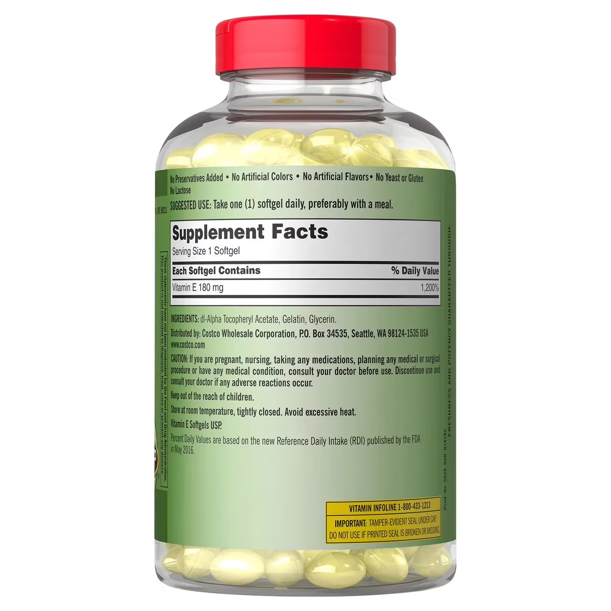Kirkland Signature Vitamin E 180 mg (400 IU) 500 Softgels