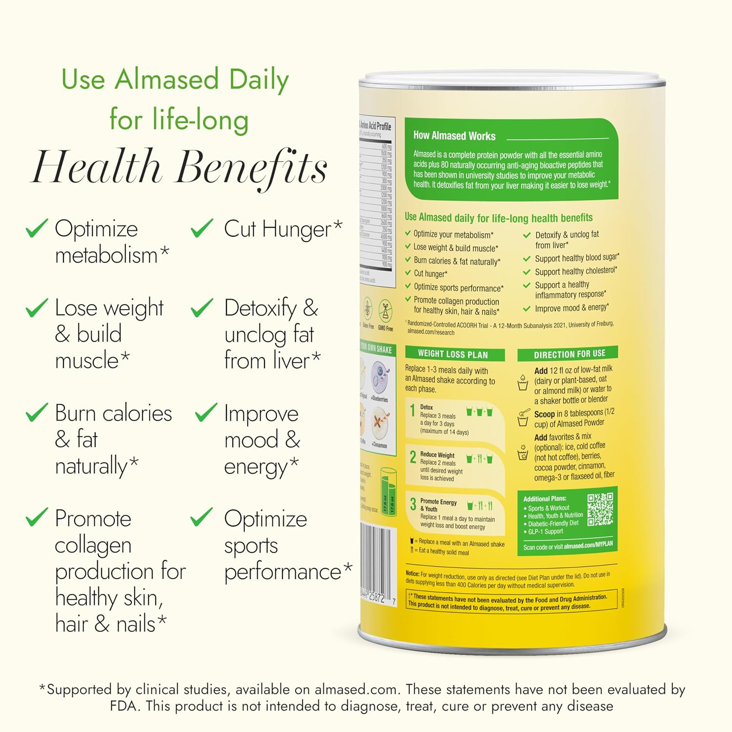 Almased Weight loss & Metabolic Health Supplement Original 17.6 oz, PACK 3