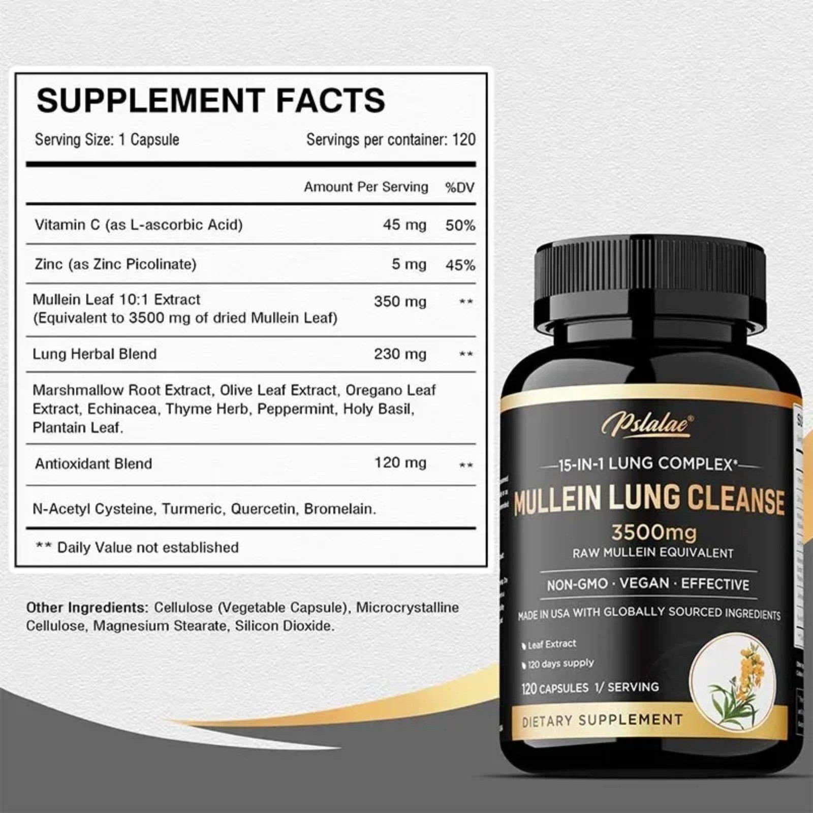 Mullein Lung Cleanse 120pcs – Support Respiratory Health,Improves Airway Clarity