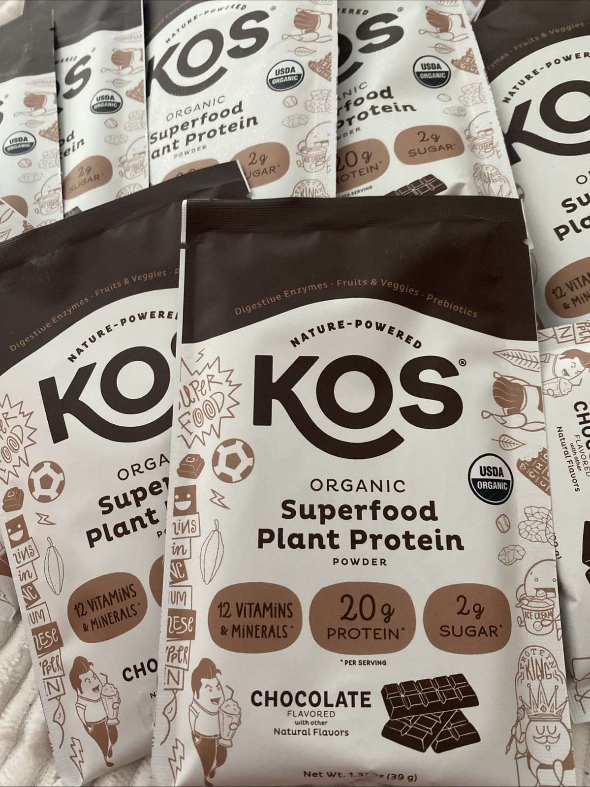KOS Organic Plant Based Protein Powder Chocolate 1.37 Ounce 23 Packs Bb 7/2027