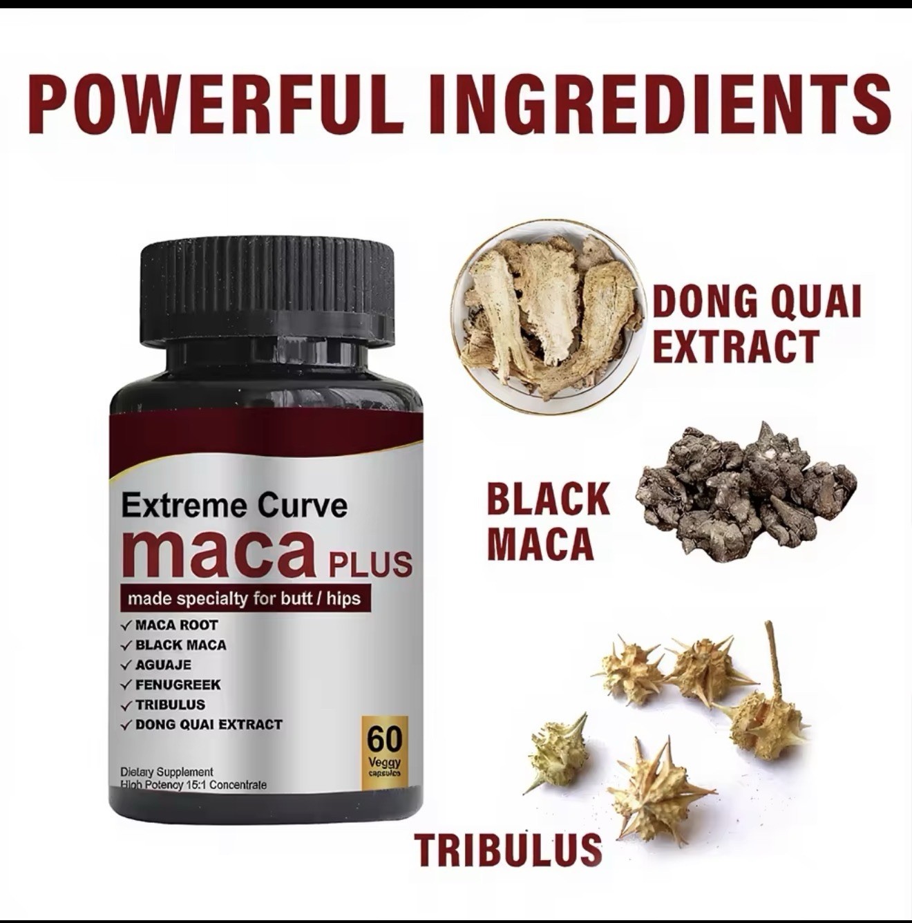 Extreme Curve Maca Plus 60 Veggie Capsules Herbal Dietary Supplement