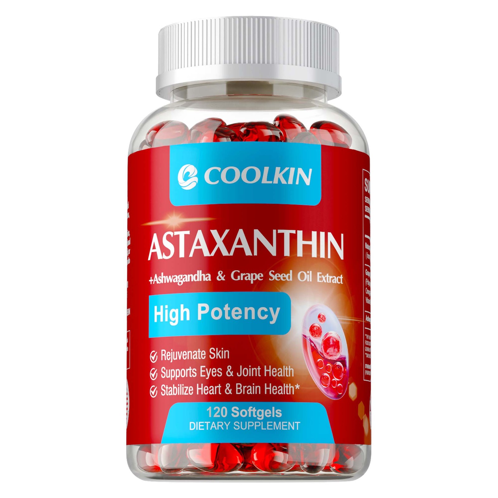 Astaxanthin 24mg – Ashwagandha, Grape Seed Oil – for Skin, Eyes & Joint Health