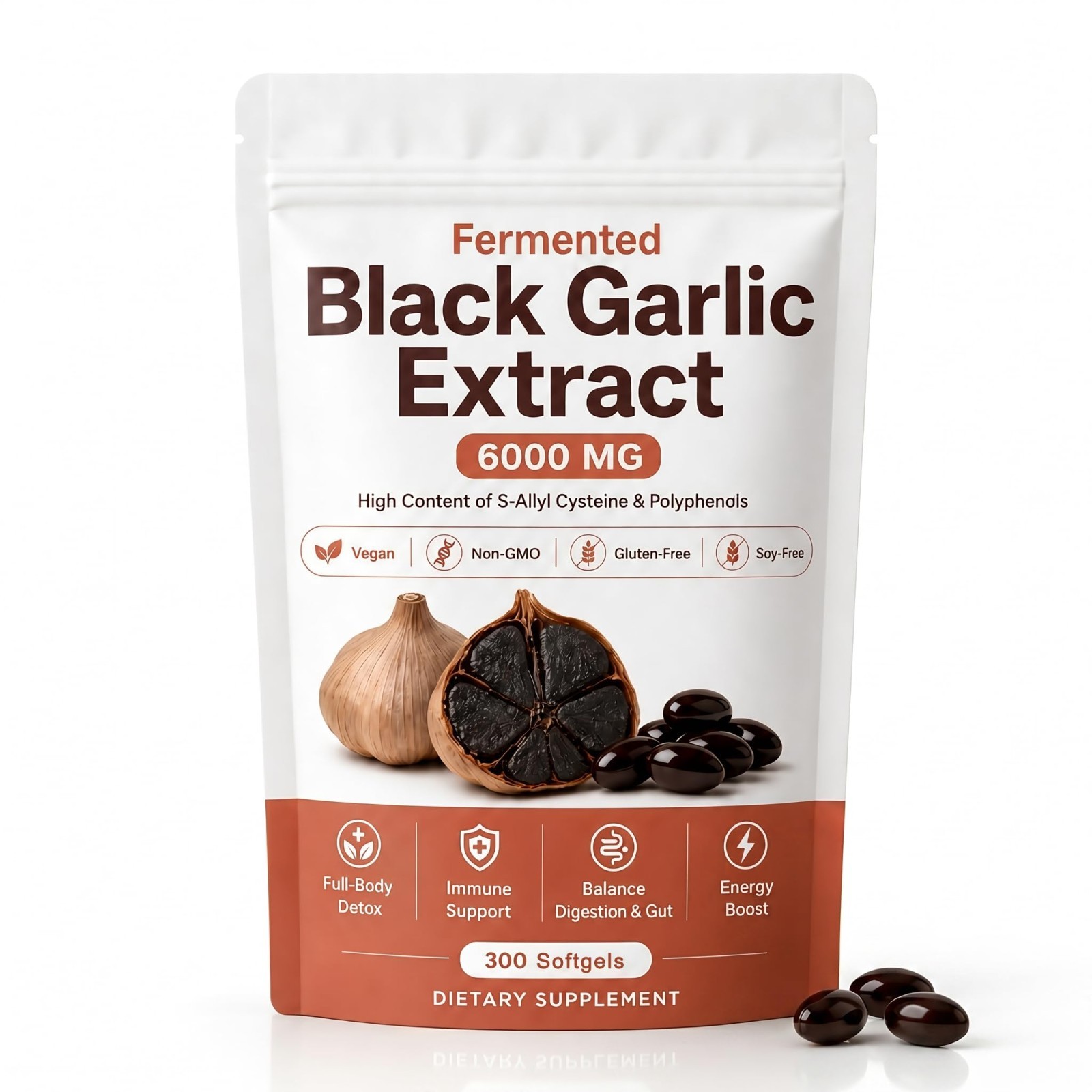 Odorless Fermented Black Garlic Extract – Vegan Immunity Support, Energy Boost,