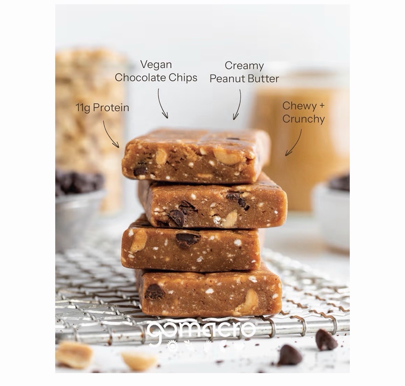 GoMacro Macrobar Peanut Butter Chocolate Chip Bars 11g Protein (2 Boxes= 24 Ct)