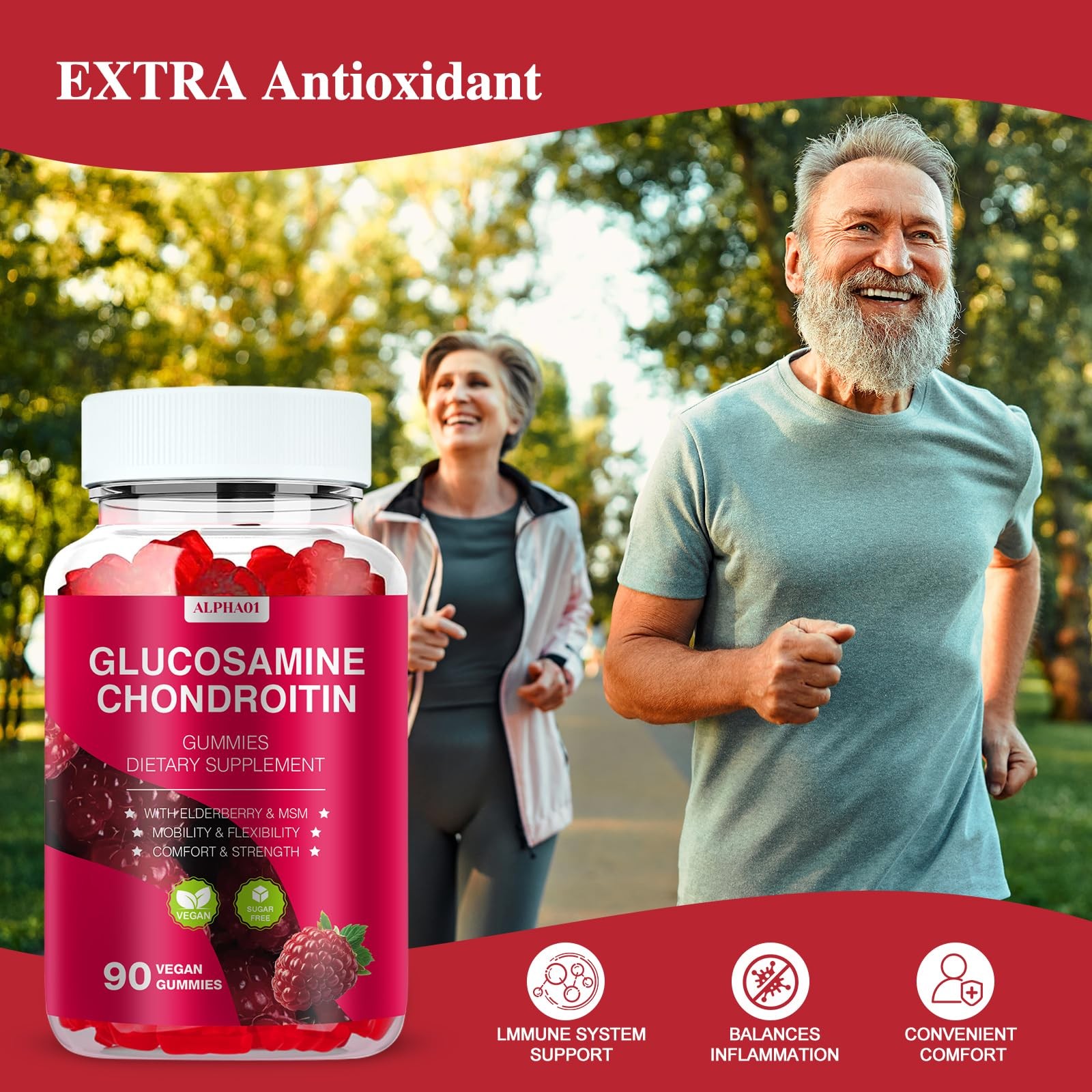 Glucosamine Chondroitin Gummies – 3000MG Extra Strength 90 Count (Pack of 1)