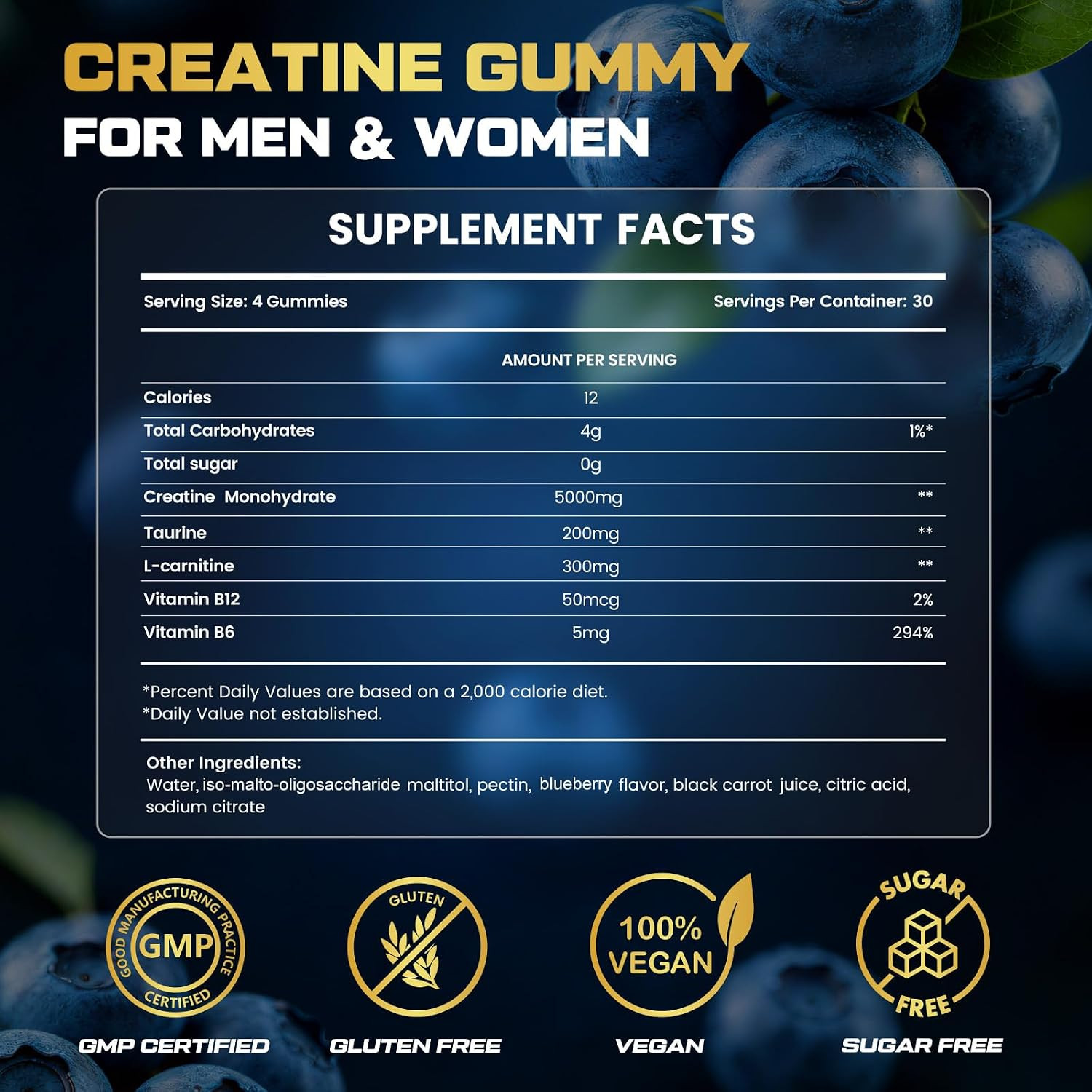 Creatine Gummies for Men & Women, 5-In-1 Complex with Taurine, L-Carnitine, Vita