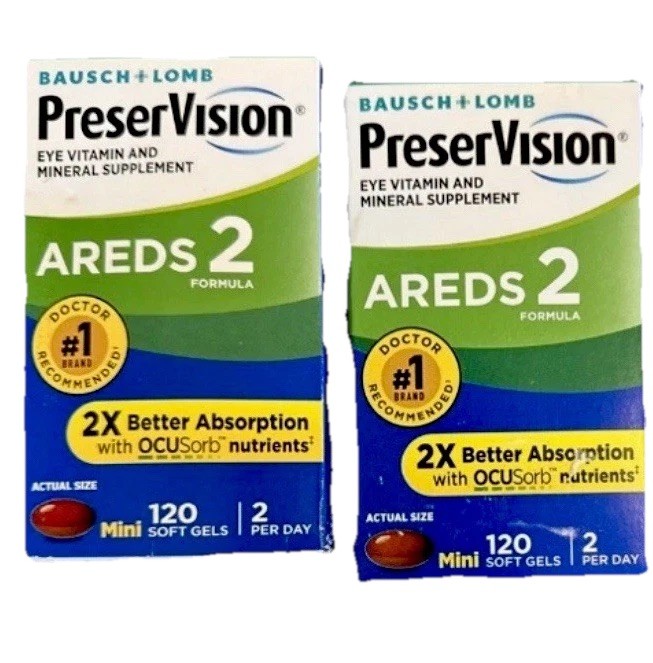 (2) Bausch+Lomb PreserVision AREDS 2 Formula 120 Softgels EXPIRATION 11/2026