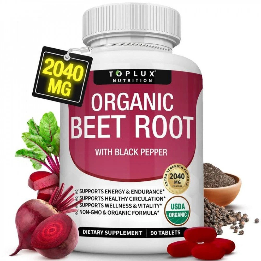Toplux Organic Beet Root Tablets-Nitric Oxide Booster Beetroot Supplement 2040m+