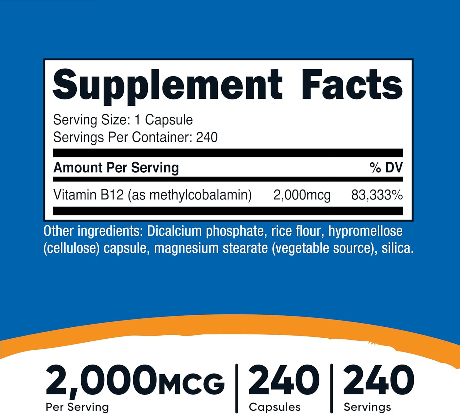 Vitamin B12 (Methylcobalamin) 2000Mcg, 240 Capsules – Vegetarian Caps, Non-Gmo,