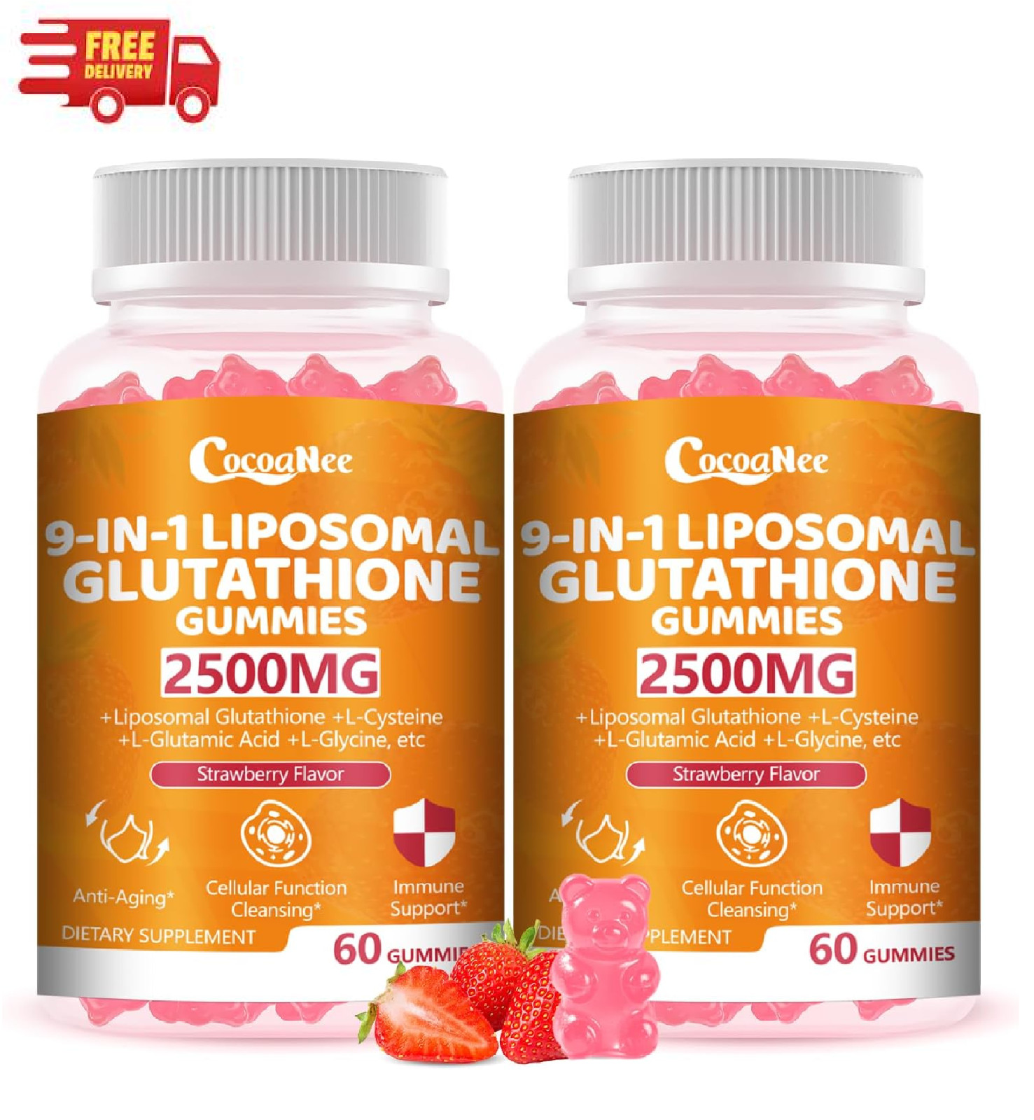 2 Packs 2500MG Liposome Glutathione Gummies, Composite L-Cysteine, Collocation M