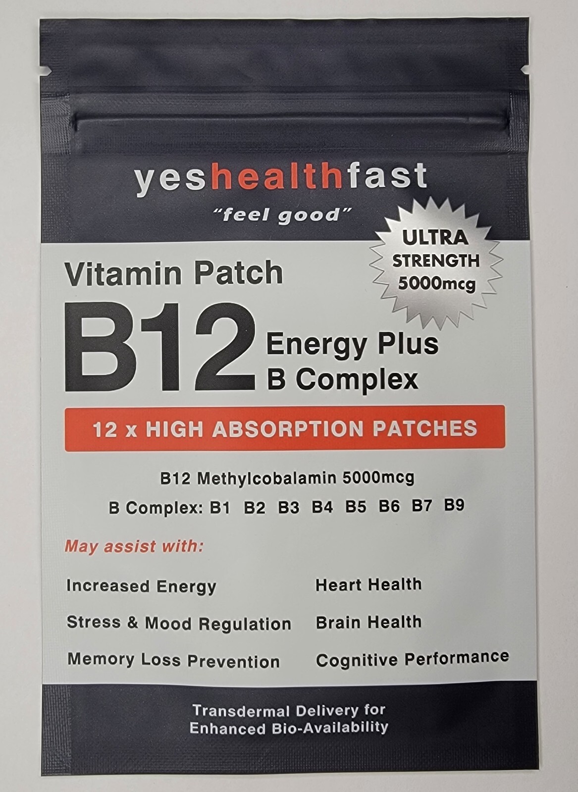 B12 Ultra Strength Energy Patches + B Complex – 5000mcg Methylcobalamin