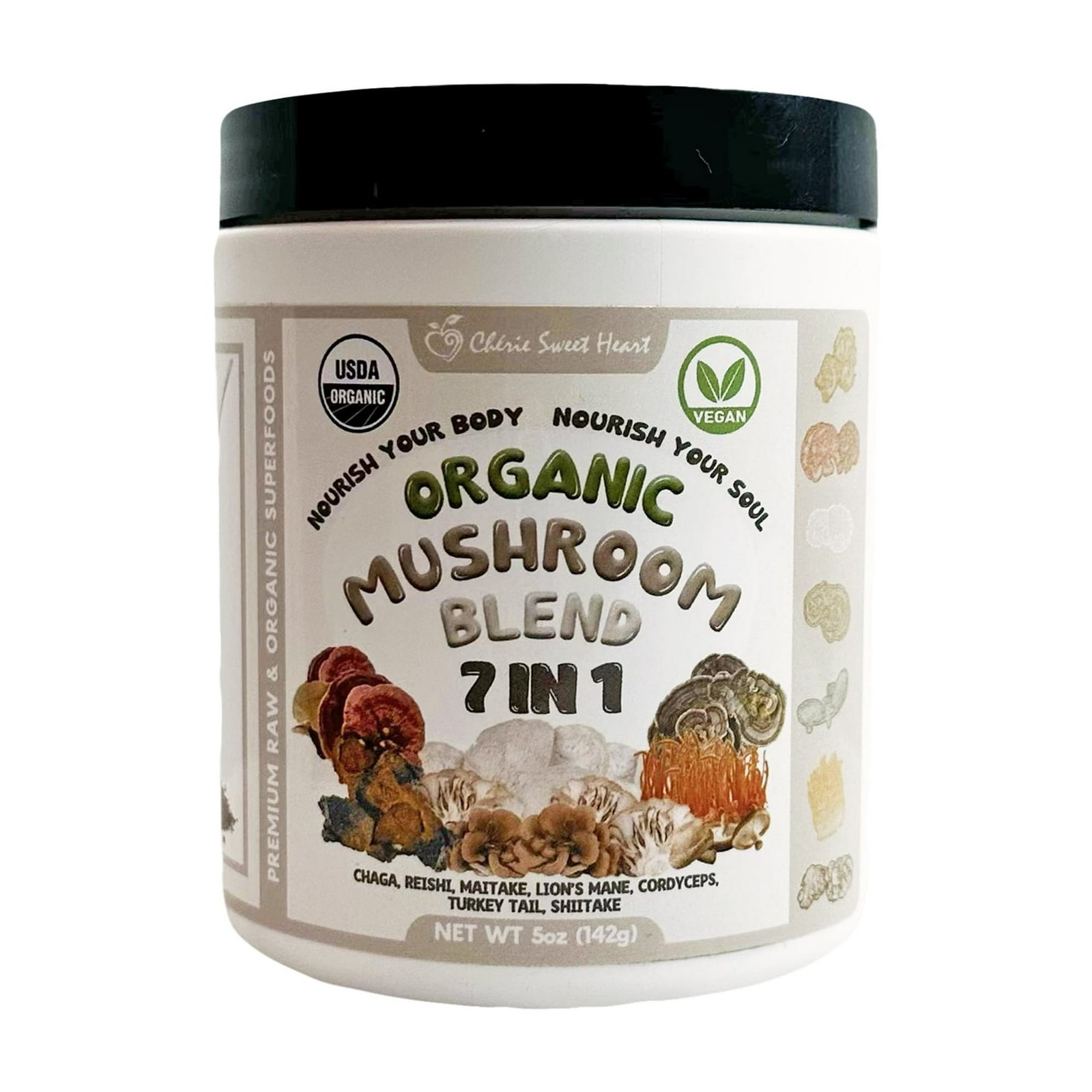 Organic Mushroom Blend 7 in 1 Lions Mane, Reishi, Chaga, Maitake, Cordyceps 5 Oz