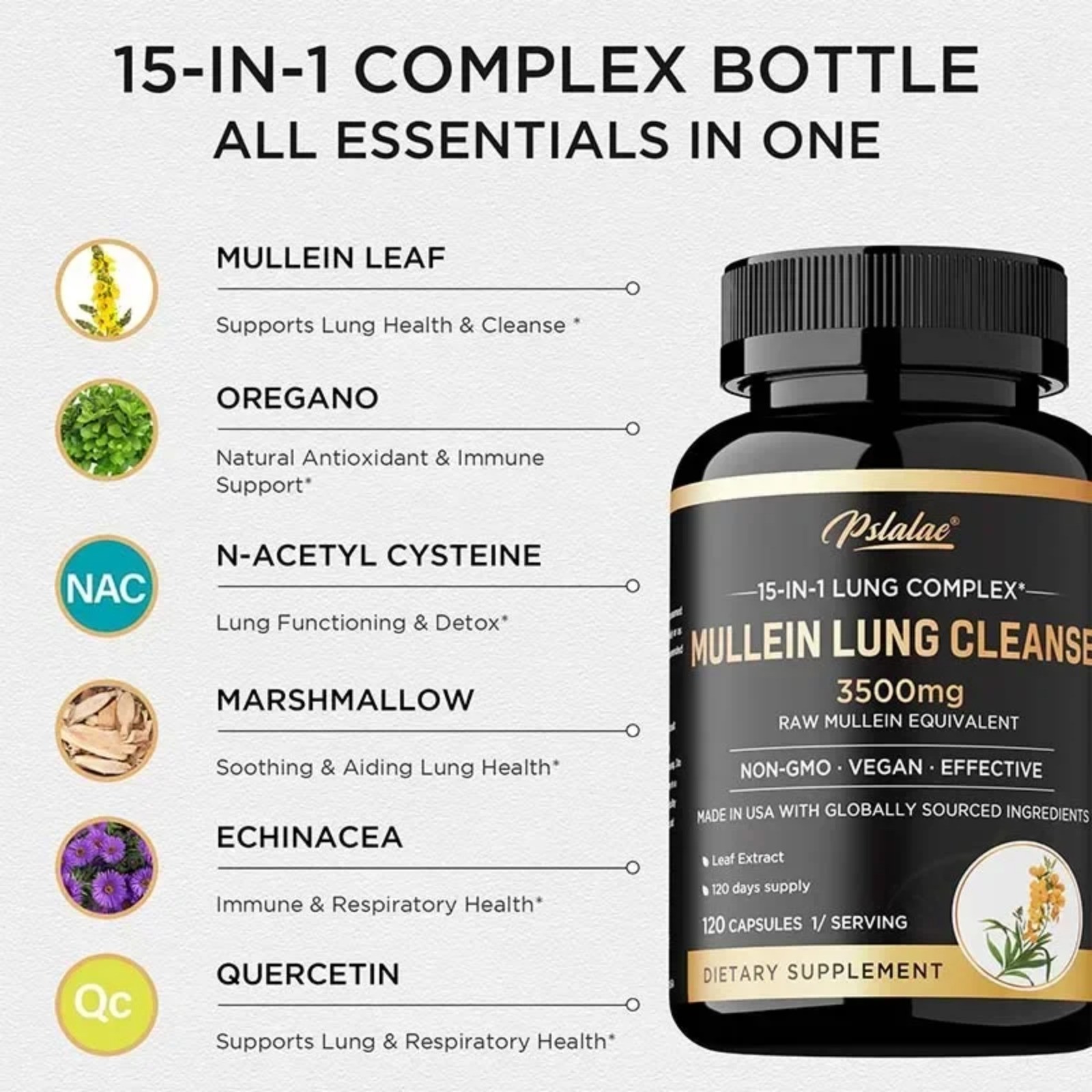 Mullein Lung Cleanse 120pcs – Support Respiratory Health,Improves Airway Clarity