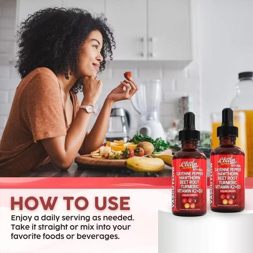 Cayenne Pepper Hawthorn Beet Root Turmeric Vitamin K2+D3 Liquid Drops 60ML-3pc