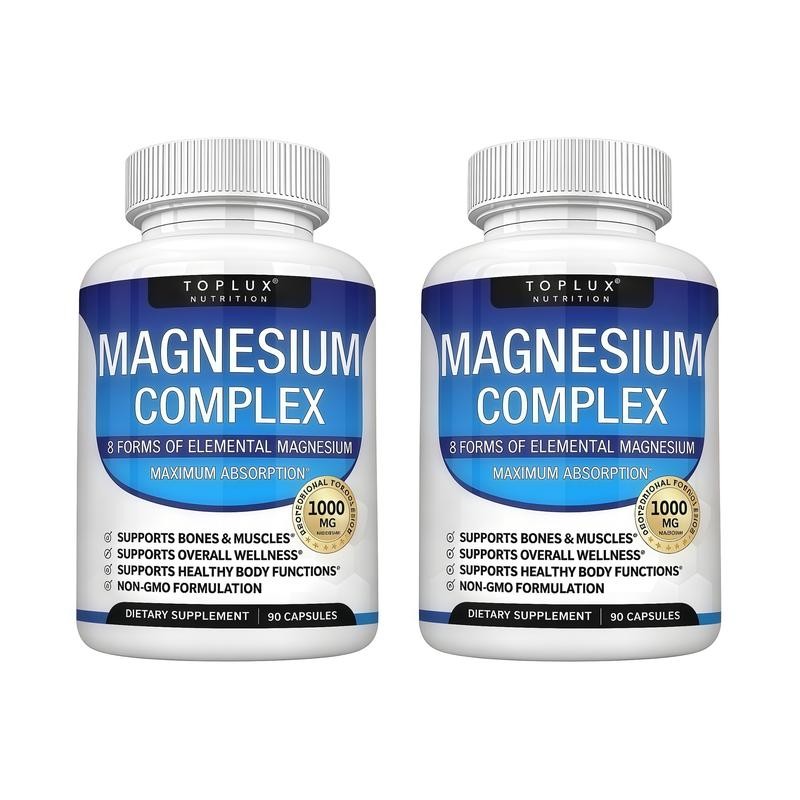 1-3Pack Toplux Nutrition Magnesium Complex 1000mg Supports 8 Elemental Magnesium