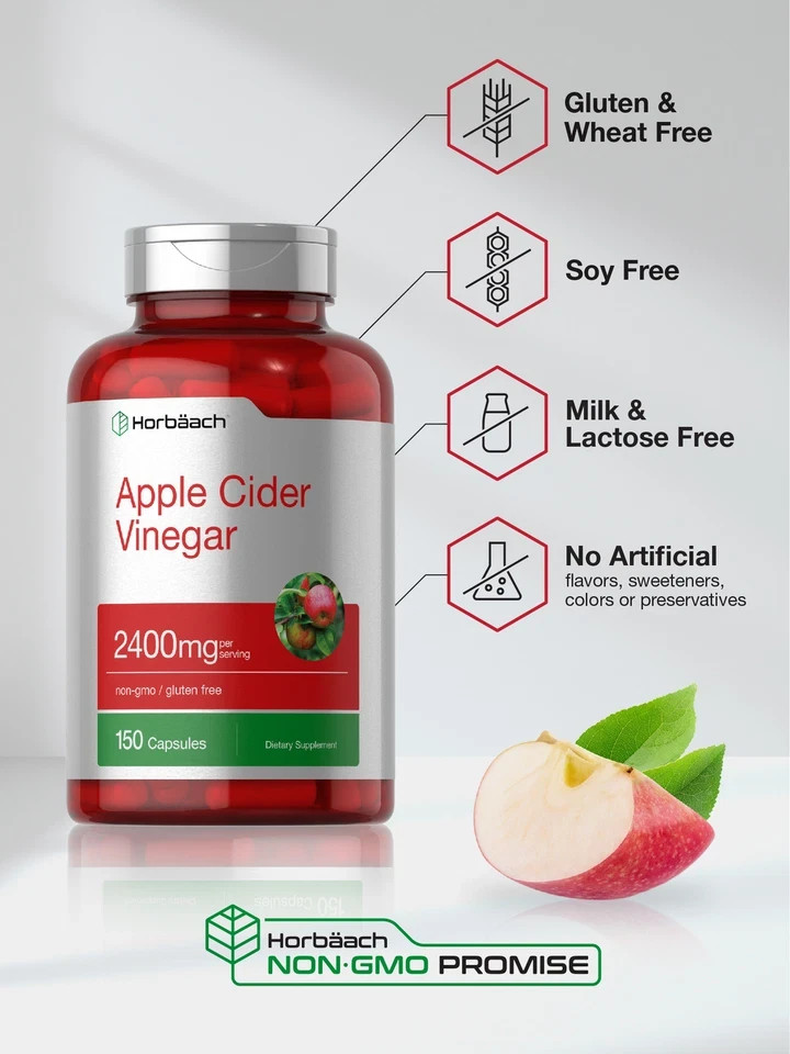 Apple Cider Vinegar Capsule Supplement Pills | 2400mg | 150 Total Count |
