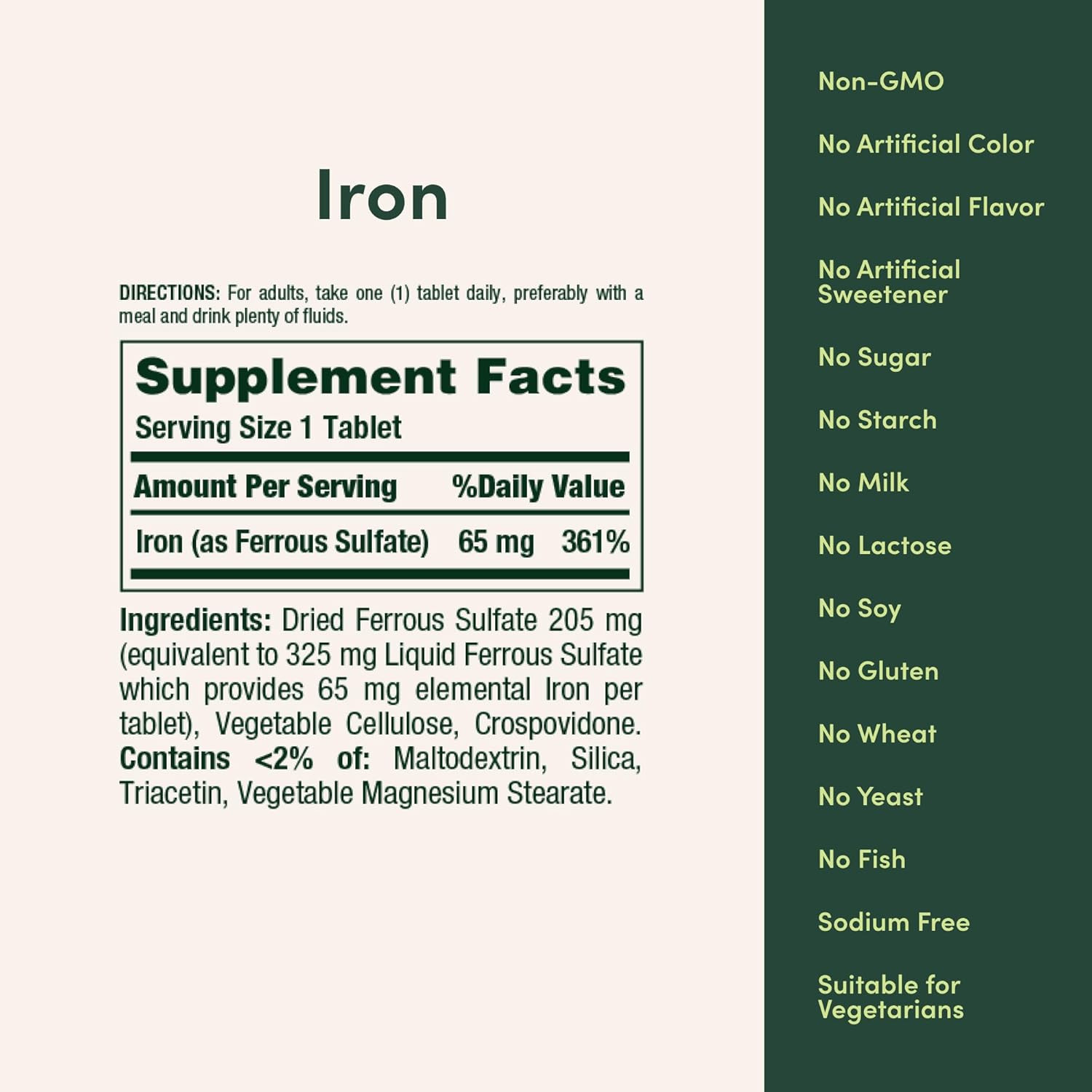 Nature’S Bounty Iron 65Mg, 325 Mg Ferrous Sulfate, Cellular Energy Support, Prom