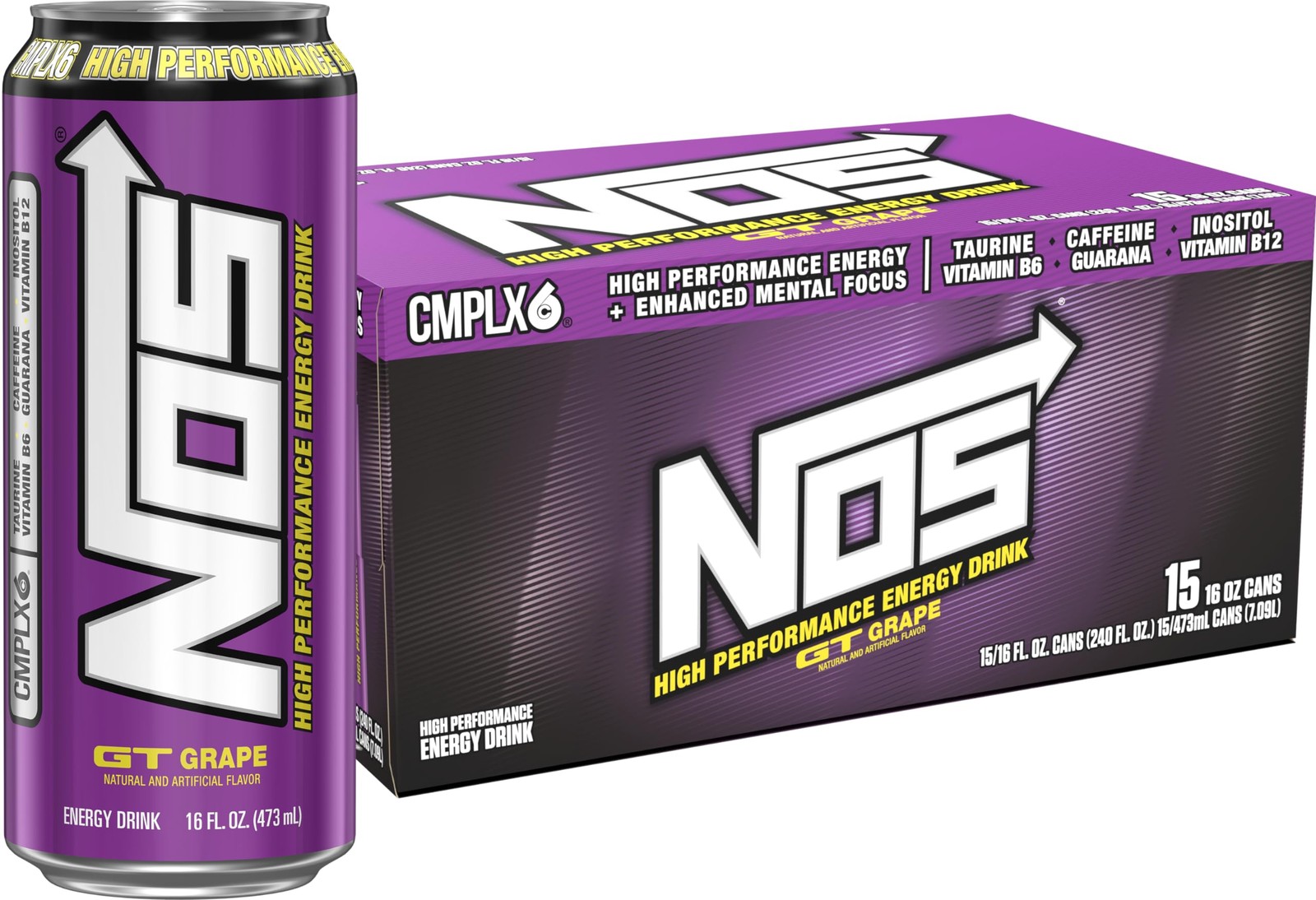 NOS GT Grape: High Performance Energy Drink. 16 Fl oz (Pack of 15) 15 Pack